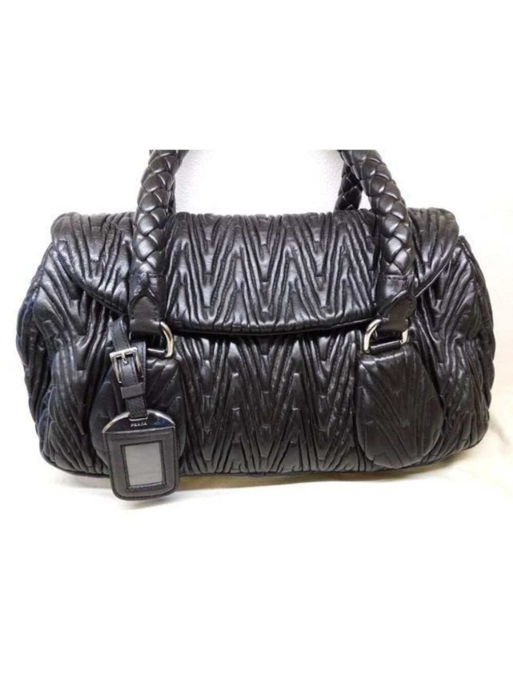 Prada Handbag Leather Color Gathered Black